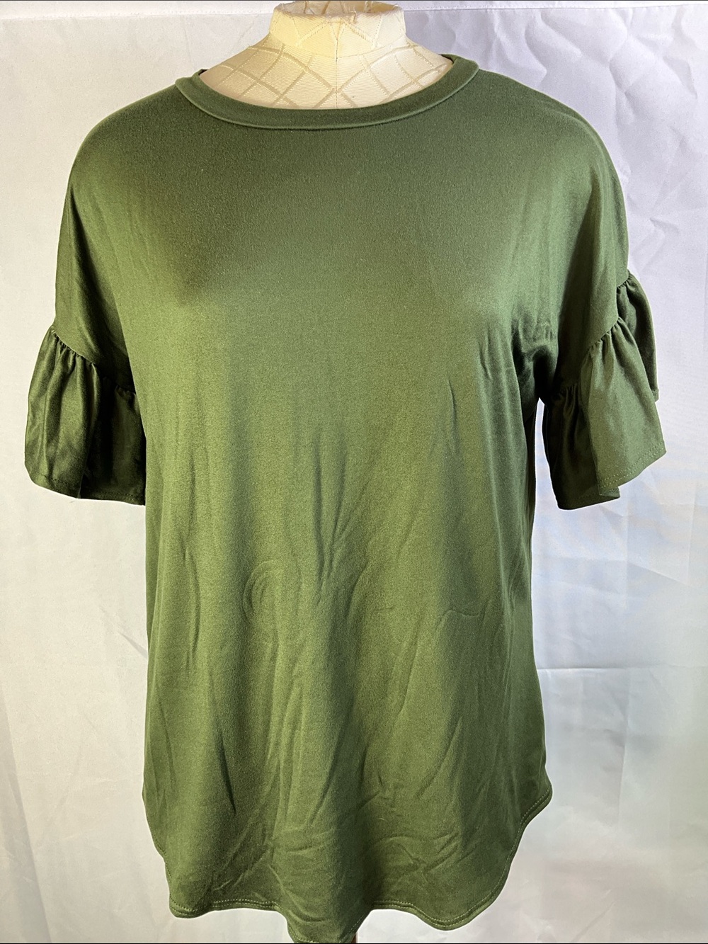 Acting Pro Short Ruffle Sleeve Olive Green Shirt Size Small NWOT